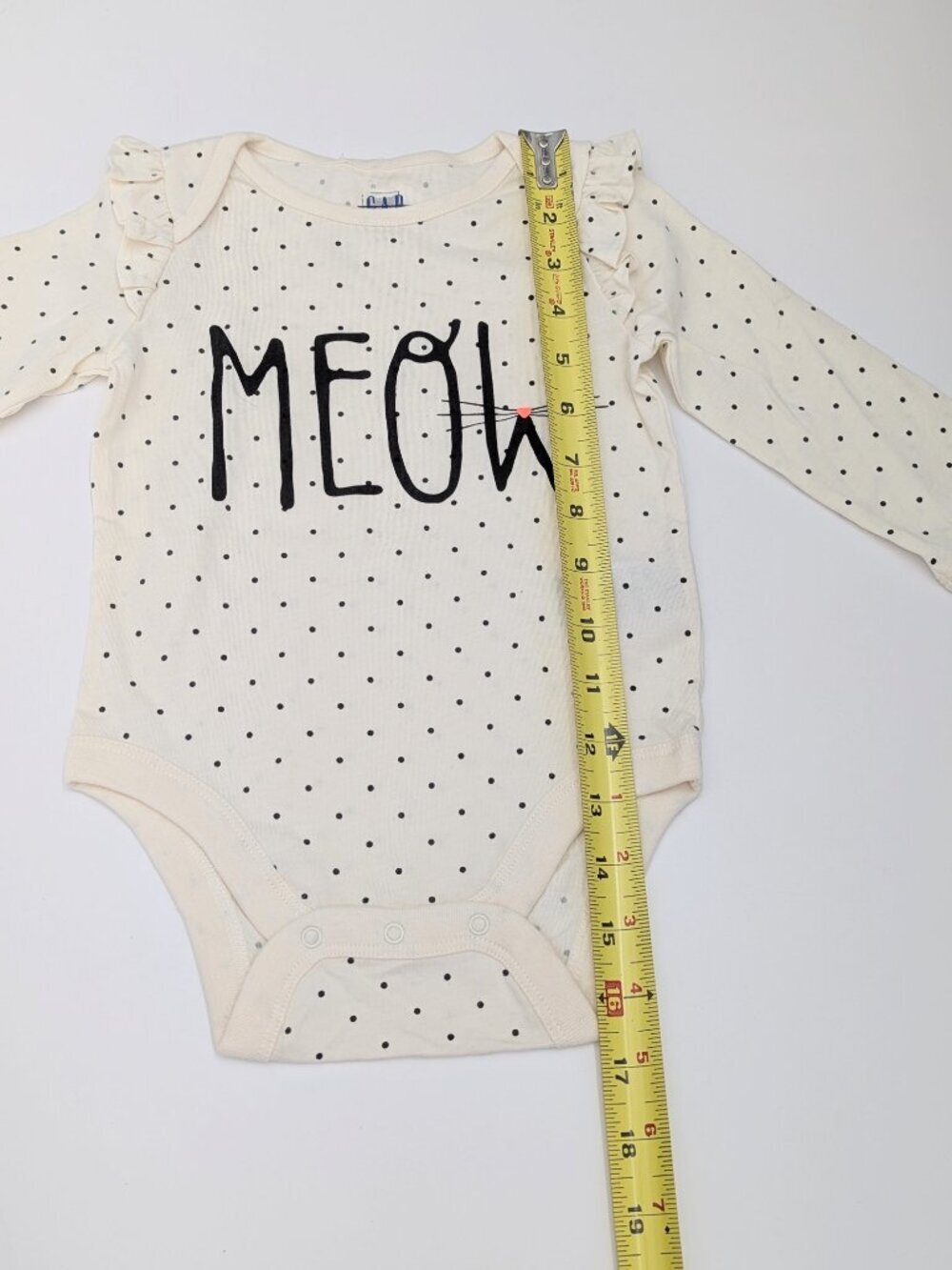 GAP Baby (12-18 Months) Cream/Black Polka Dot "MEOW" Bodysuit/Onesie - Picture 9 of 13